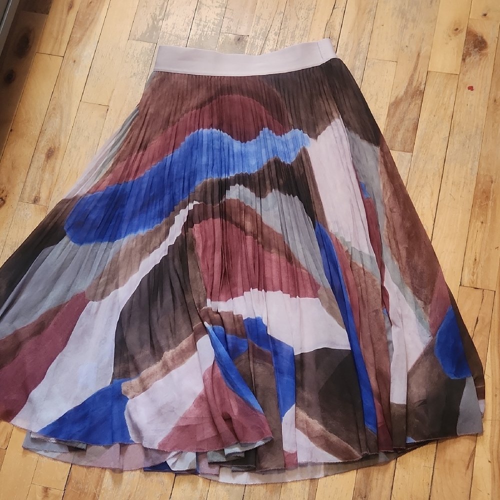 Aritzia Multicolor Pleated Midi Skirt — Blue, Brown, Pink, White